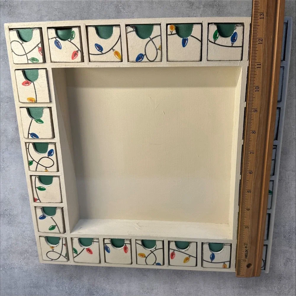 Wooden Advent Calendar 13x13 DIY‎ Preassembled, Empty Drawers - Silver Stickers